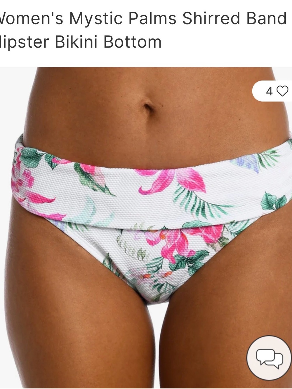 LaBlanca Mystic Palms Shirred Band Hipster Bikini Bottom - White/Pink Floral